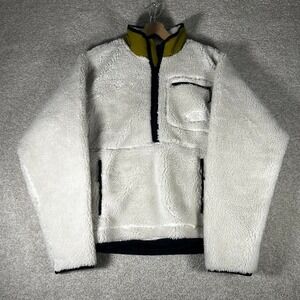 Men's The North Face white and green all Sherpa fleece 1/2 zip sweater jacket S